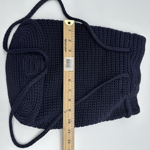 The SAK Crocheted Blue Mini Backpack Drawstring Handbag Purse Zip Pocket - Picture 4 of 9