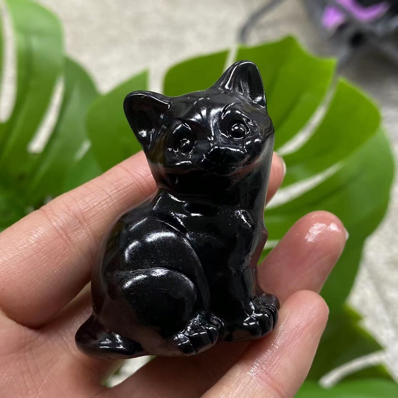 1PC Natural obsidian quartz hand-carved cat skull crystal reiki healing decor