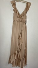 Show Me Your MuMu NWT Samantha Ruffle Wrap Midi Dress Sz XS Champagne Luxe Satin