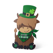 24 In. H St. Patrick'S Wooden Highland Cow Porch Decor