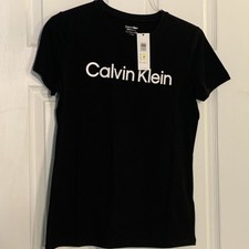 NWT Calvin Klein Performance Stretch Women's Statement 1981 Black Tee Size M