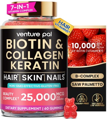 Venture Pal Biotin Gummies with Collagen & Keratin - Hair Growth Support Skin