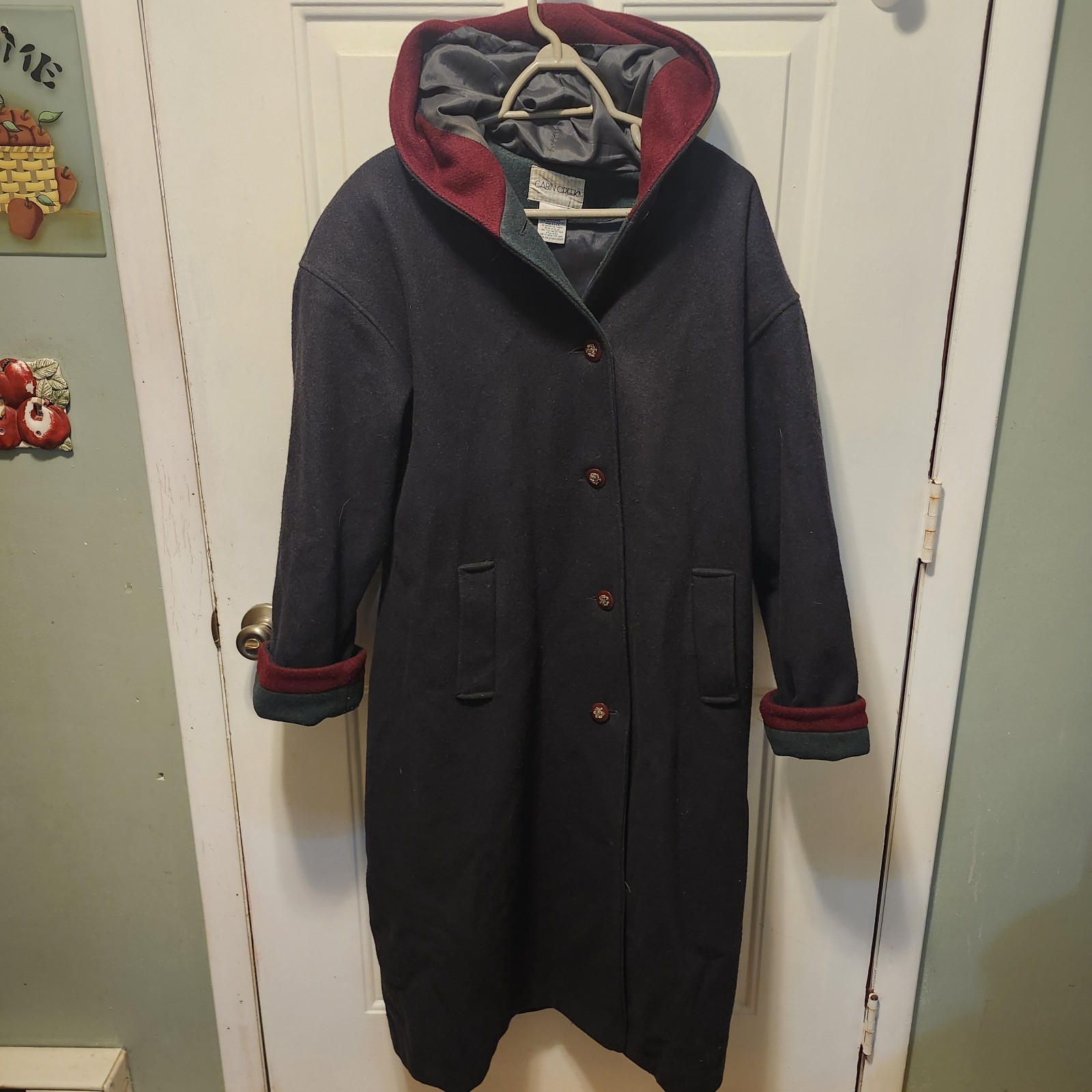 Vtg Cabin Creek Wool Hooded Coat Women’s 12 Union Made USA Long Overcoat ILGWU