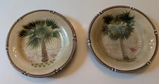 Tabletops Unlimited Bora Bora Palm Tree Tropical Salad Plates Set Of 2 EXC
