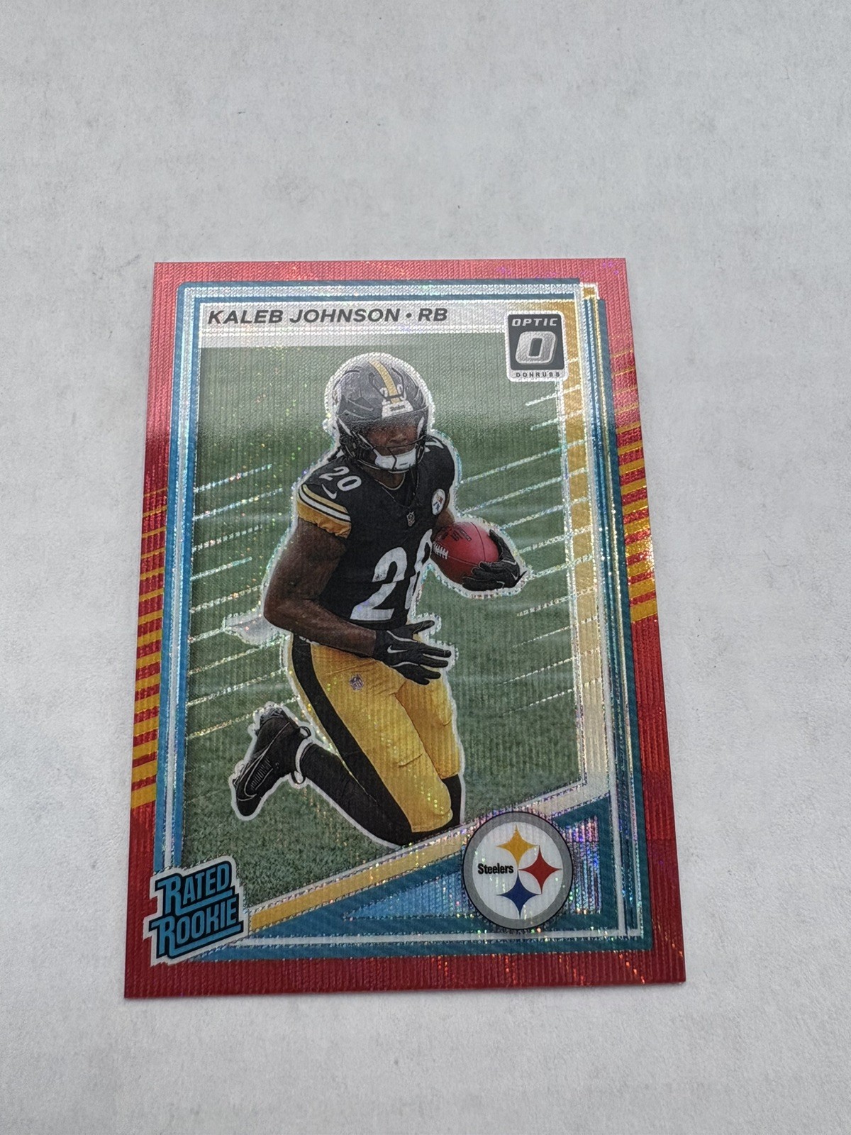 2025 Panini Donruss Kaleb Johnson Rated Rookie Optic Preview Red Wave Prizm #322