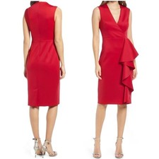 NWT Eliza J Cascading Ruffle Sleeveless Tailored Red Cocktail Dress Size 10 NEW