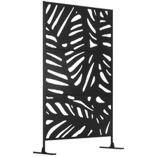 Metal Outdoor Privacy Screen with Stand for Garden Panel Divider Black