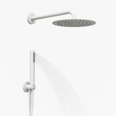 Set Per Doccia Soffione Tondo In Acciaio Inox 250 Millimetri Color Bianco Opaco