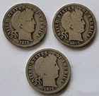 Lot of 3 1915 Barber Silver Dimes