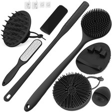 Silicone Back Scrubber Set with Shower Brush, Scalp Massager, and Toe Cleaner
