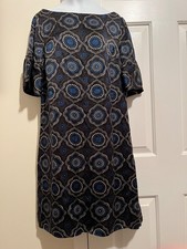 100% Silk Nine West Medallion Print Black & Blue Dress Size 8