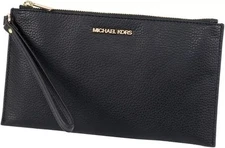 Michael Kors Jet Set Travel Large Leather Pouch Wristlet Clutch (Black)
