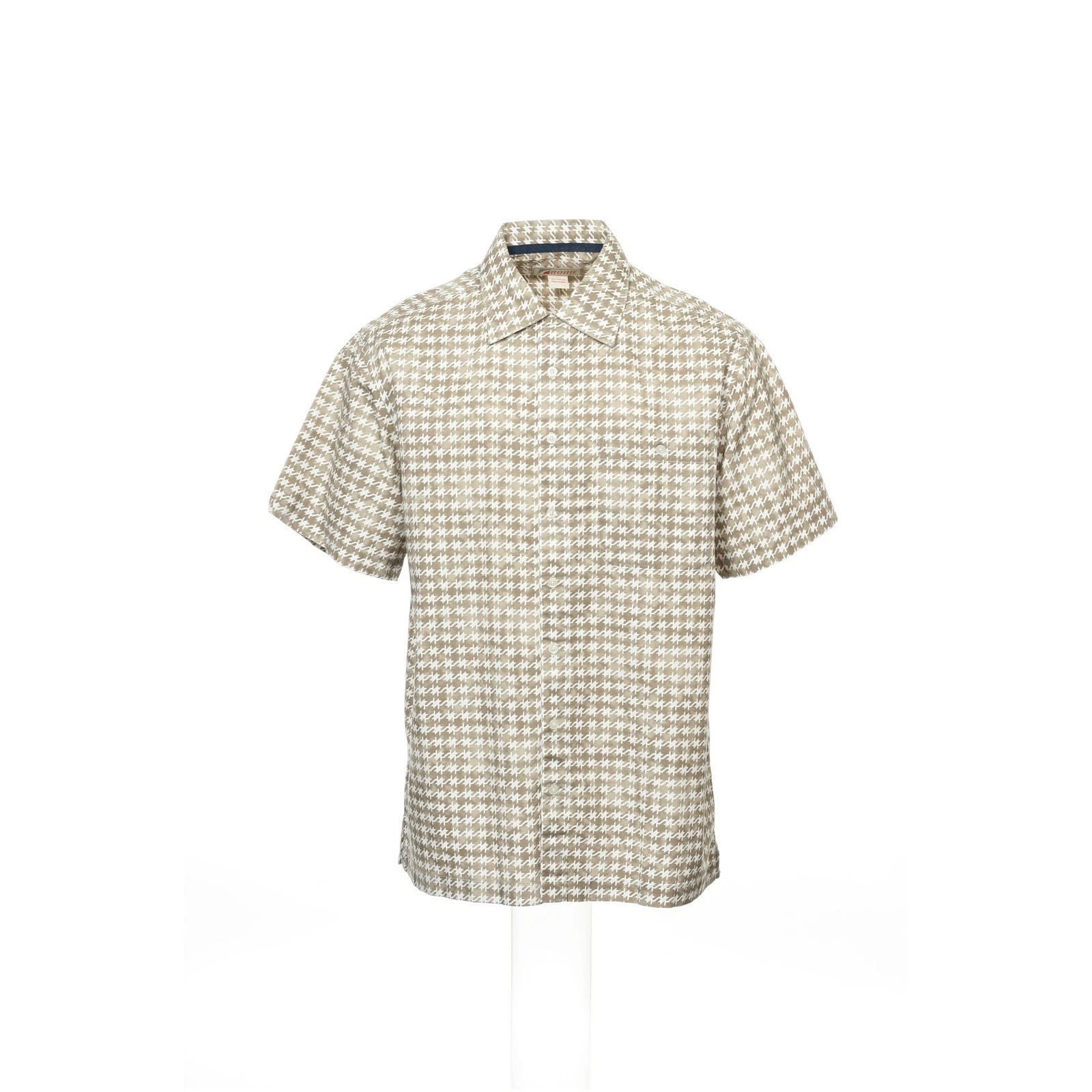 Road Mens Camp Shirt M Dust Cotton Houndstooth Short Sleeve Button Front Casual