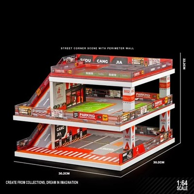 1/64 Diorama Garage Building Model LED Three-story ramp decorat with color light