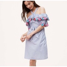 Loft Fiesta Halter Cold Shoulder Poplin Cotton Striped Dress NWT Size M