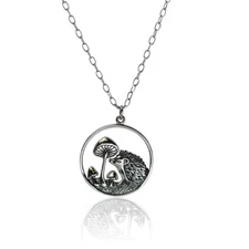 FashionJunkie4Life Sterling Silver Hedgehog and Mushroom Charm with 18" Chain