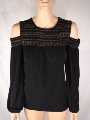 Women's NWT Michael Kors Cold Shoulder Long Sleeve Blouse Crewneck