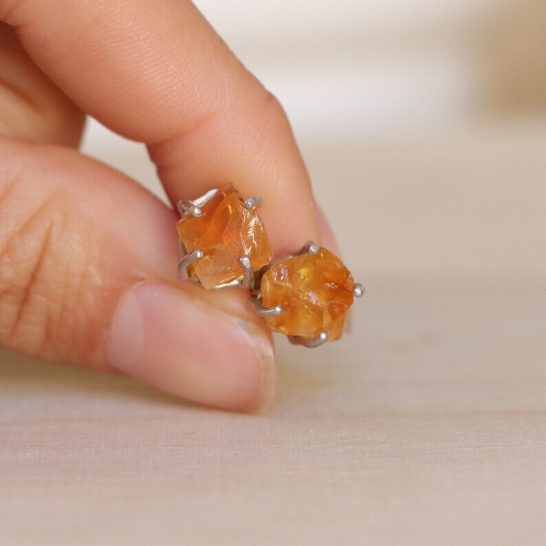 925 Silver Citrine Stud Earrings for Women – Elegant RSGS7 Gemstone Studs  -image