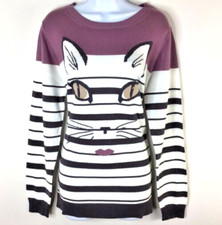 DG2 by Diane Gilman Women's, Colorblock Striped Kitty Sweater, Rosetone/Gray, L
