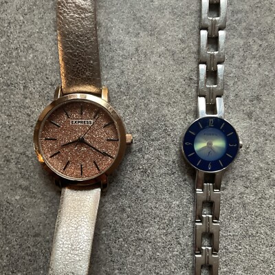 Pair Of Vintage Fossil And Express Womens Watches Both Watche Run Great B-W