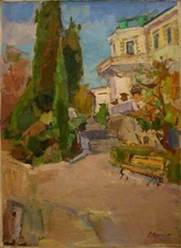 Ukrainian Oil Painting Impressionism architecture sunny day Cityscape  