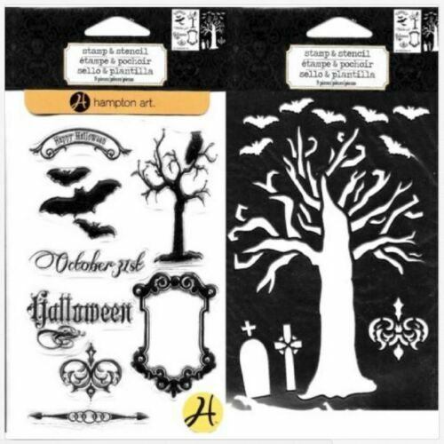 Hampton Art ""Happy  Halloween"" Clear stamps and  Tree stencil