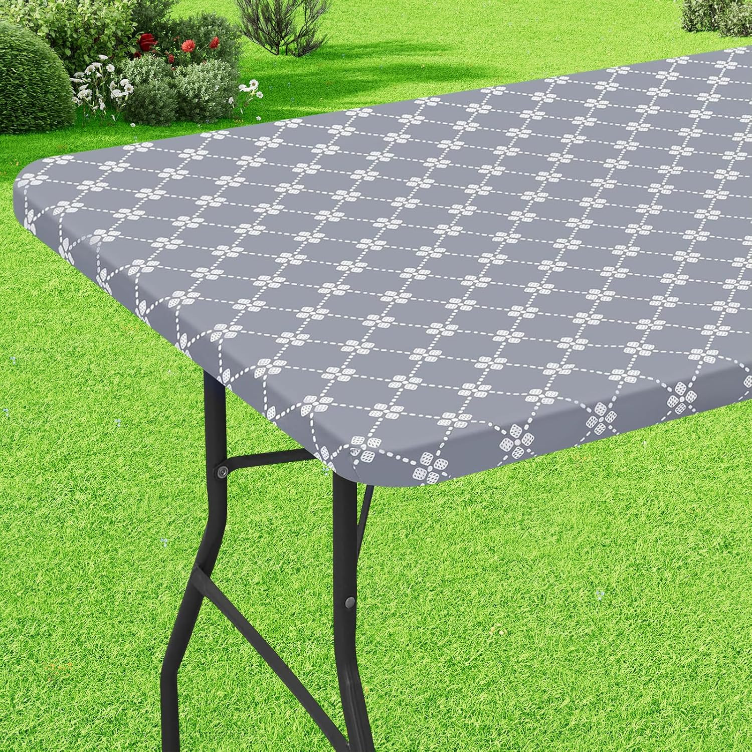 Rectangle Vinyl Table Cloth, Elastic Fitted Tablecloth with Flannel Backing, Wat