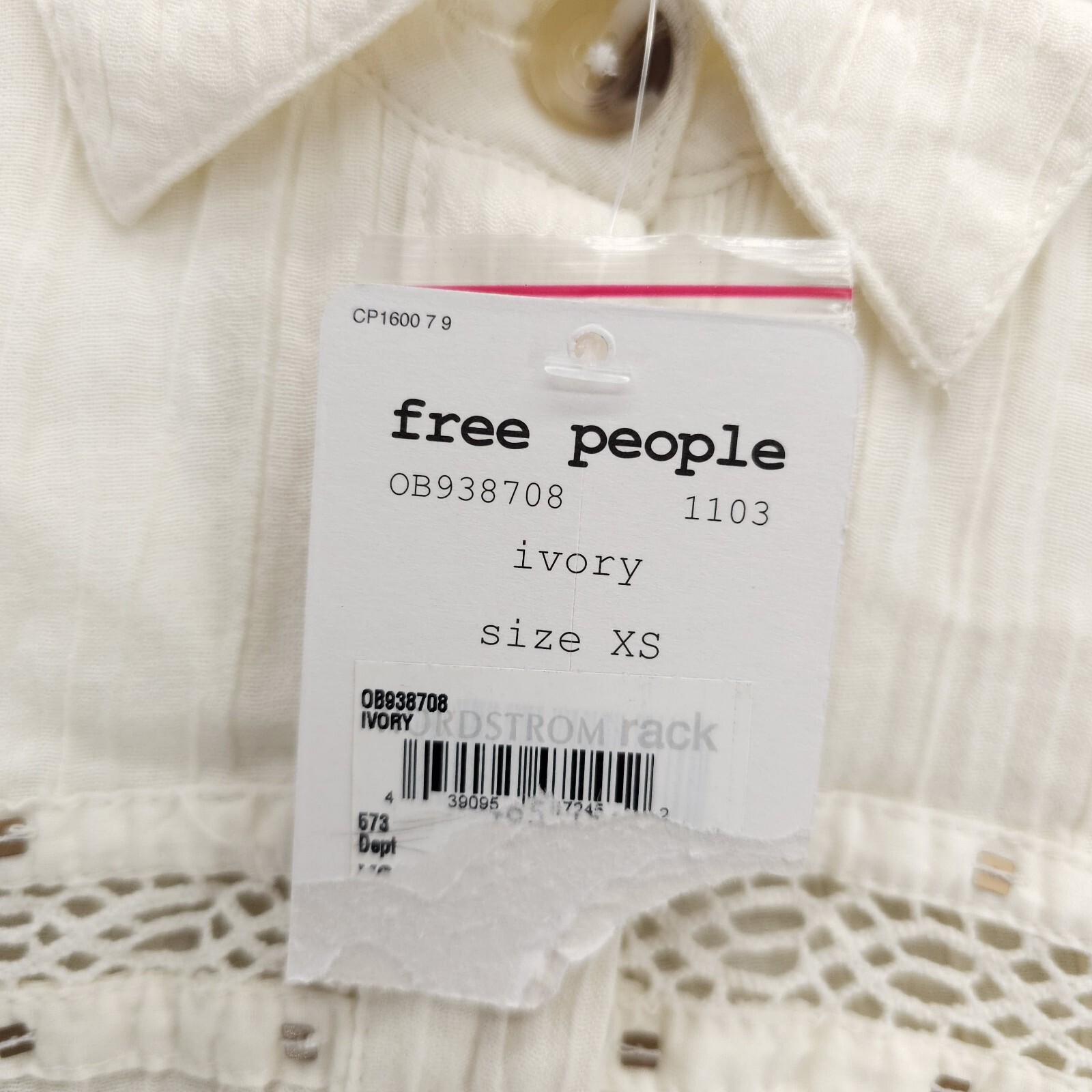 FREE PEOPLE Summer Stars Buttondown Peasant Shirt Crochet Crinkled XS