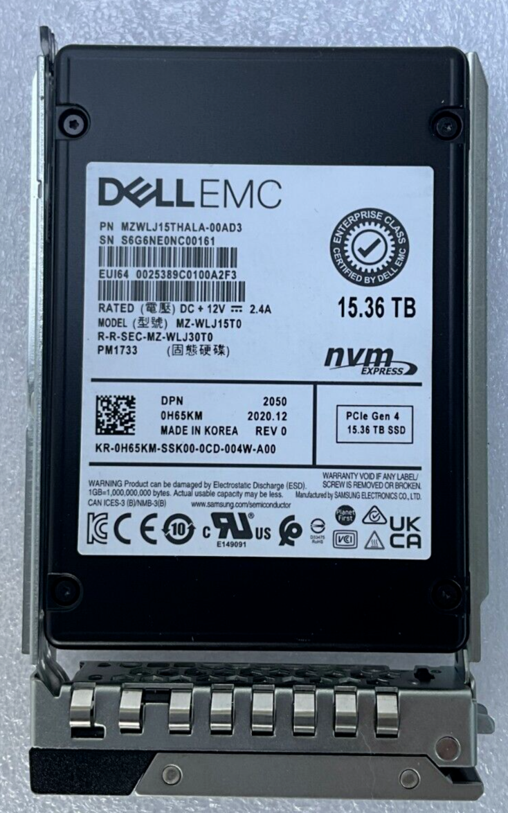 DELL EMC 15.36TB V-NAND PCIE GEN4 NVME U.2 2.5 SFF ENTERPRISE SSD