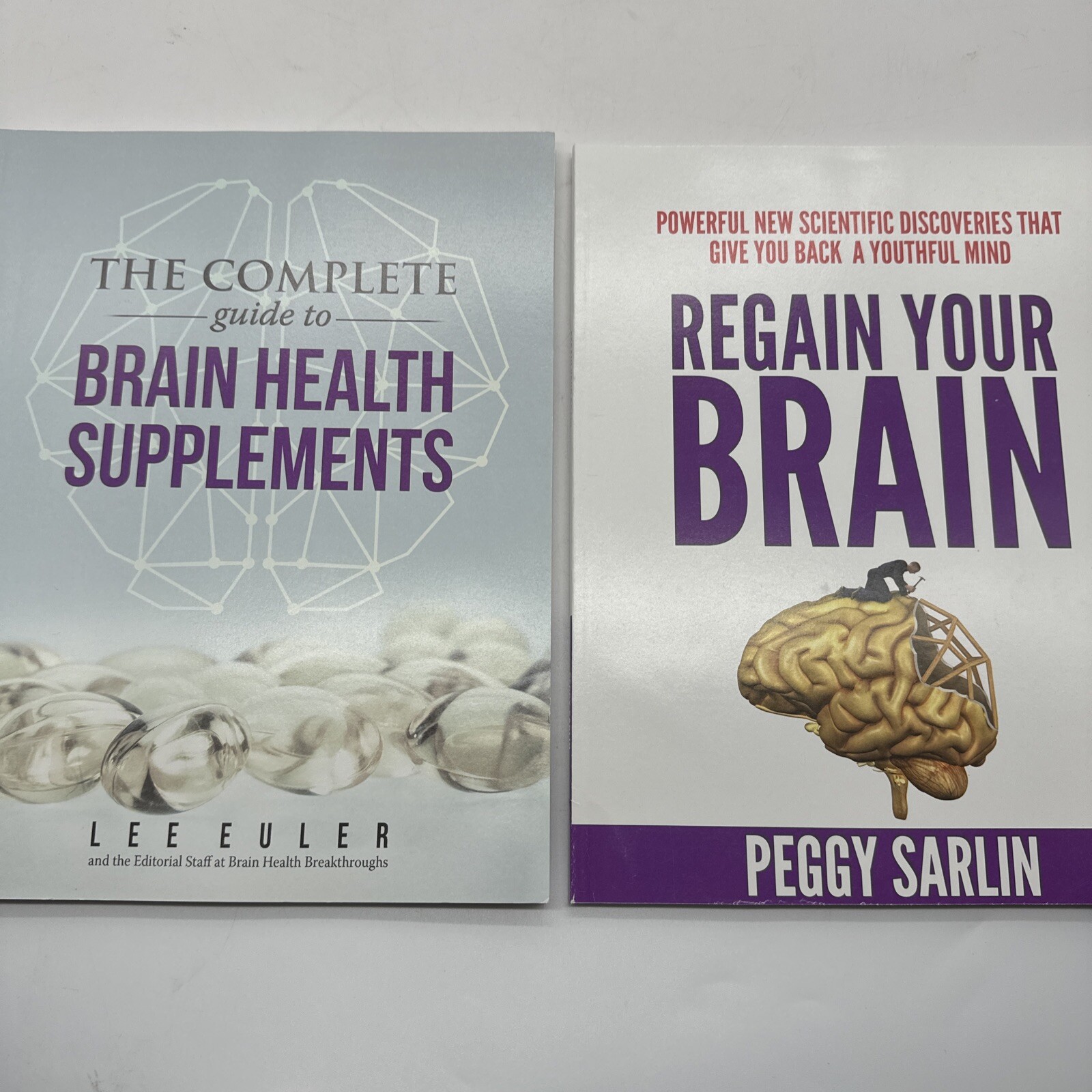 LOT Of 2 BRAIN HEALTH Paperback BOOKS Euler / Sarlin Aging Cognitive Supplements