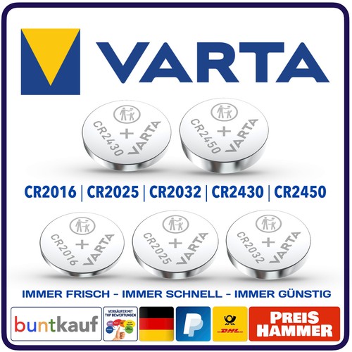 1-200x Varta Knopfzellen Bulk CR2016 CR2025 CR2032 CR2430 CR2450 Marken Qualität
