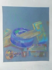 Original Oil Pastel Drawing of Boxes