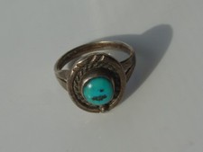 Vintage Signed P Southwest Pawn Sterling Silver Ring Turquoise Color Size 5 3/4