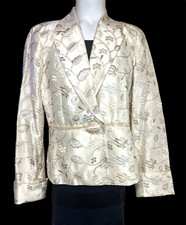 100 Silk Renfrew Collection Luxury Blazer Champagne Silver Embroidered 6 Vtg