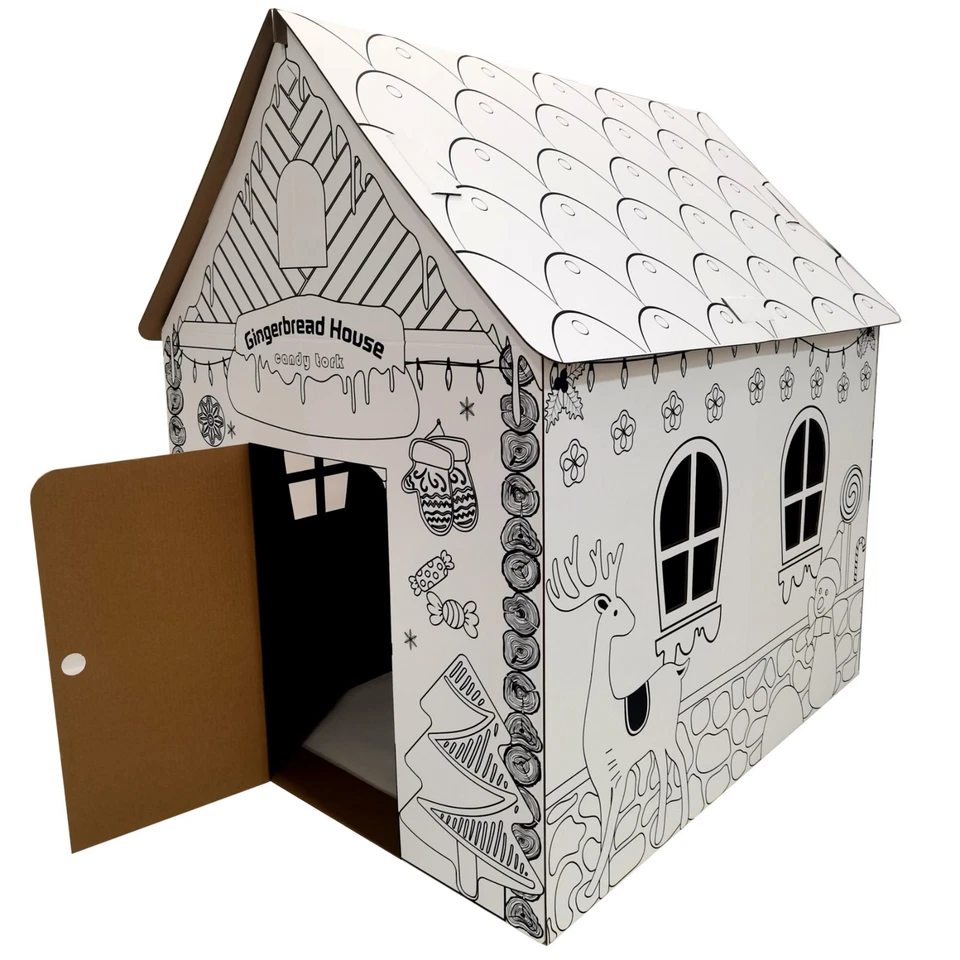 Malhaus Spielhaus Papphaus Kartonhaus mit Türen Lebkuchen Kinder zum Bemalen - Bild 2 von 4