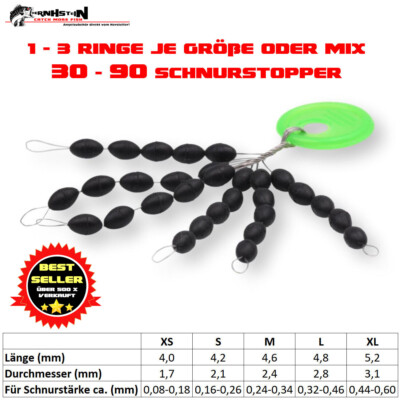 30 - 90 Schnurstopper Gummistopper Posenstopper Gr. XS - XL, auch Mix, schwarz