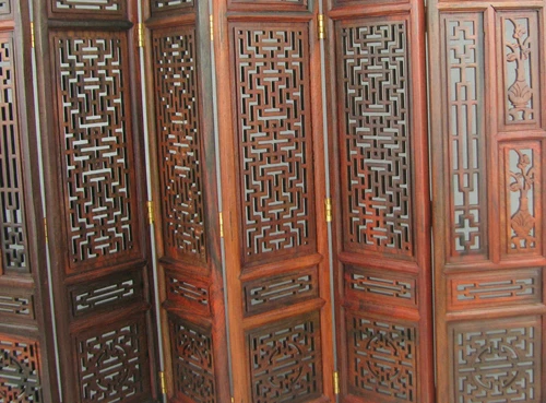 9.7" H China Rosewood Folding Screen Byobu Carved Flower Design Small Folding - Picture 4 of 6