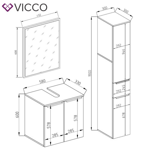VICCO baño completo OTIS blanco - mueble alto mueble bajo mueble midi con espejo - Imagen 18 de 29