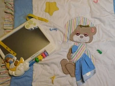 TEDDY BEDDY BEAR MORGAN VTG RUFFLE BABY CRIB BLANKET W SECURITY CRIB MIRROR TOY