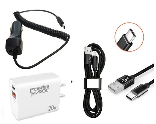 For Kyocera DuraXE Epic (E4830) Car Charger + PD Wall Charger + Type C USB 3.1