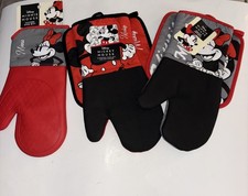 SET Disney Minnie Mickey Mouse Oversized Oven Mitt Pot Holder NEW W/ Bonus