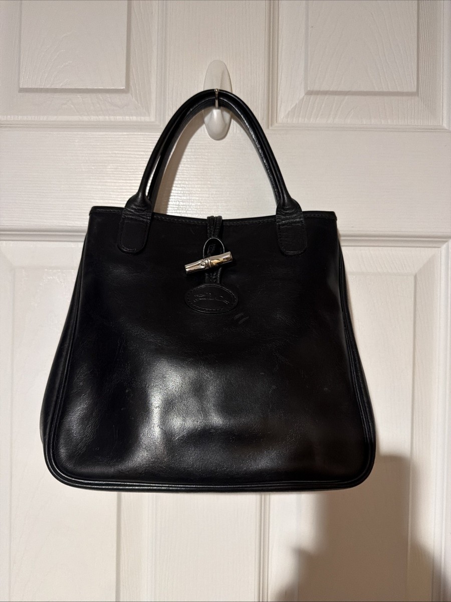 Vintage 90s Longchamp Black Leather Roseau Tote | eBay