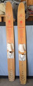 Vintage Polaris Wooden Waterskis 170cm w/ Bindings Brown/Red (Pair)