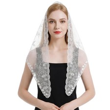 Triangle Lace Mantilla Veil with Tassel Tulle Scarf Shawl Cathedral Head Cove...
