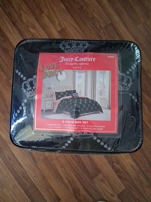 Juicy Couture Plush Black/Gray JC Monograms 4pc KING Comforter Set Soft & Cozy