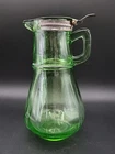 Vintage Uranium Glass Syrup Pitcher Green Depression Glass with Lid GLOWS