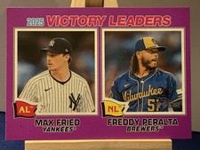 2026 Topps Heritage #5 Victory Leaders Max Fried Freddy Peralta Purple Border