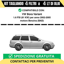 Tagliando per VW Bora Variant 1.6 FSI 81 kw Benzina 2002-2005 - 4 Lt di olio ...
