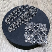 VINTAGE Jerusalem Cross Pendant Necklace Silver Tone Chain Retro Kitsch Pretty