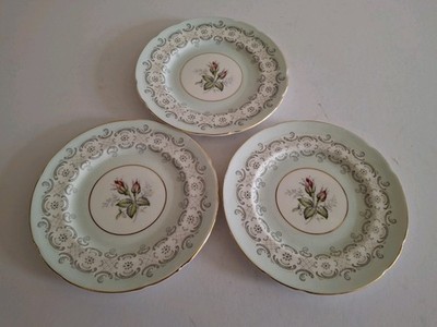 Paragon Radstock 3 x Beilagenteller Bone China hellgrau geblümt 16 cm Vintage
